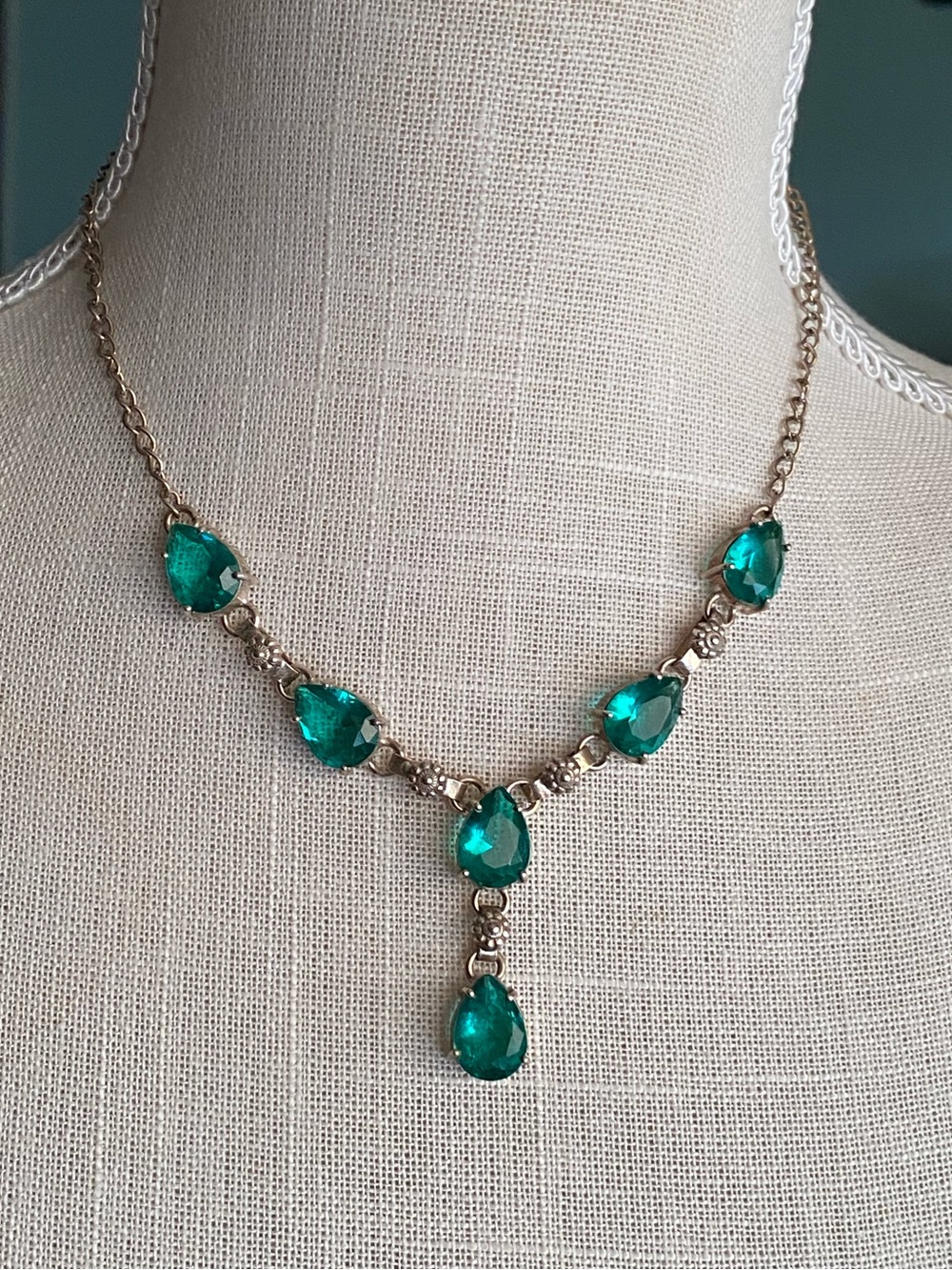 Sterling Silver Necklace Genuine Green Apatite Lariat Semi-Precious Gemstone